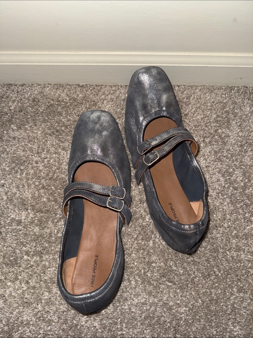 Free People Metallic Silver Double-Strap Mary Jane Ballerina Shoes - Picture 3 of 4